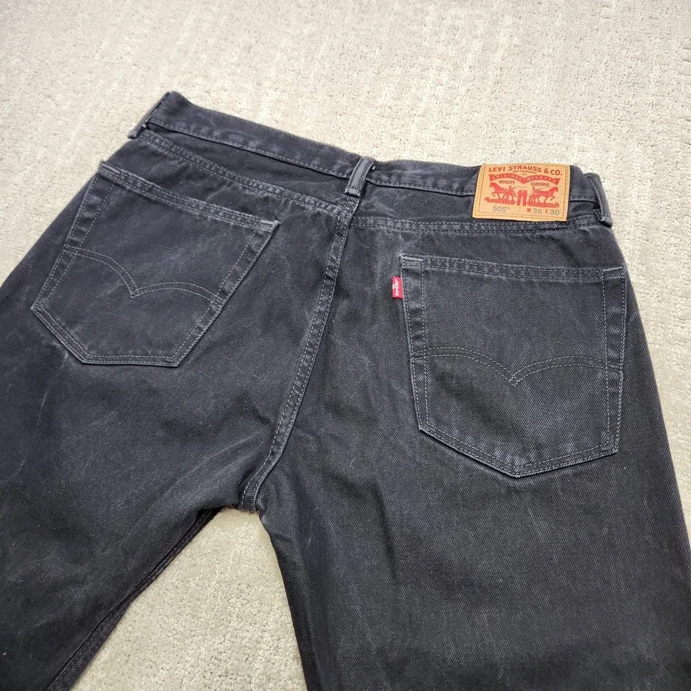 Levis 505 Jeans Men 34x30 *READ Black Denim Stretch Straight Leg Grunge‎ Biker